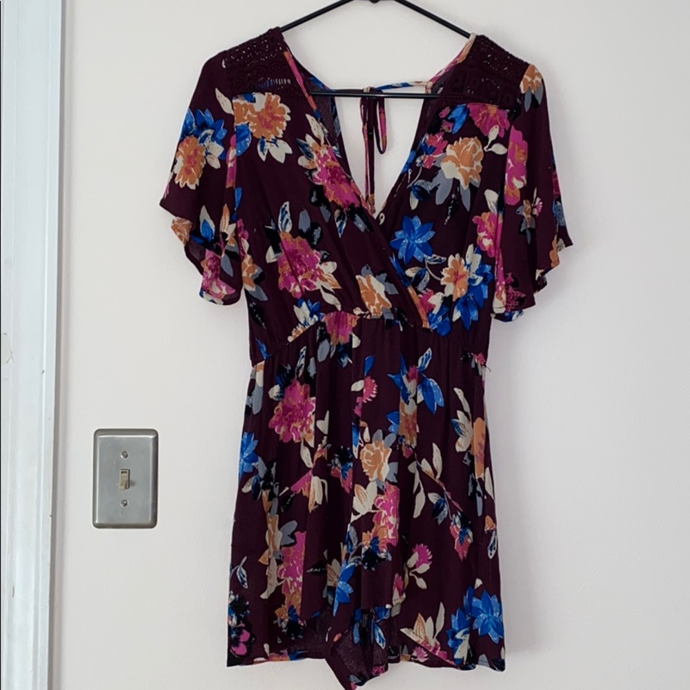 Xhilaration Small Floral Maroon Burgundy Romper
